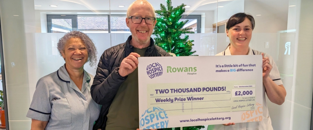 Andrew won £2,000 by supporting Rowans Hospice – just in time for Christmas!